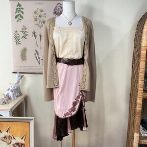 Vintage 80s Floral Lace Trim Slip Skirt Dolly Dollette Coquette Fairy Romantic S